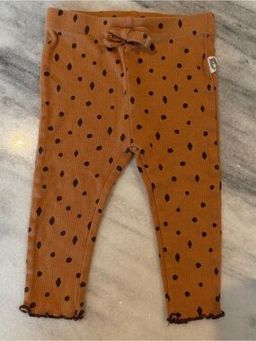 Rabbit + Bear Baby Girl 12M Tan Rust Brown Polka Dot Ribbed Pants Leggings